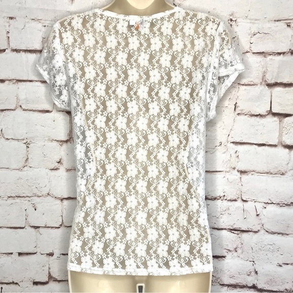 CAMELEON White lace sheer cap sleeve blouse Size Medium Large - Picture 5 of 15